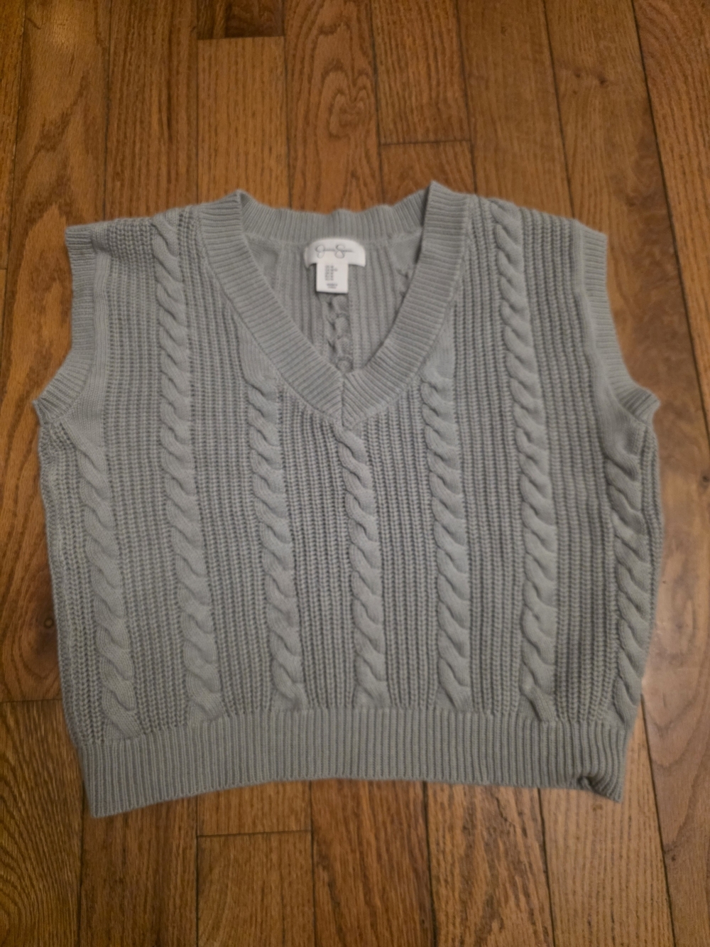 Jessica Simpson Sage Green Cable Knit V-Neck Sweater Vest